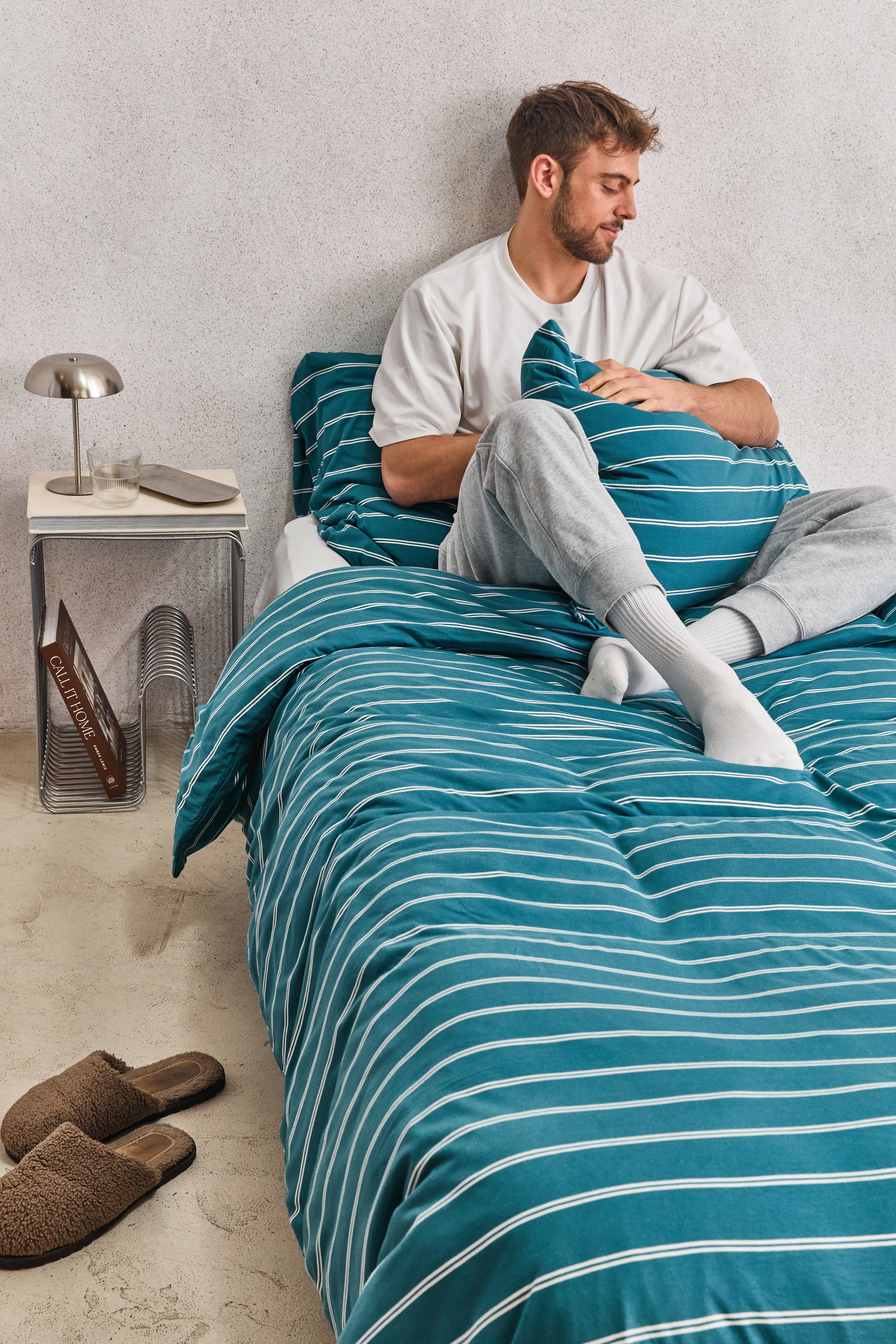 סט מצעי ג'רסי במבוק Aqua Stripes