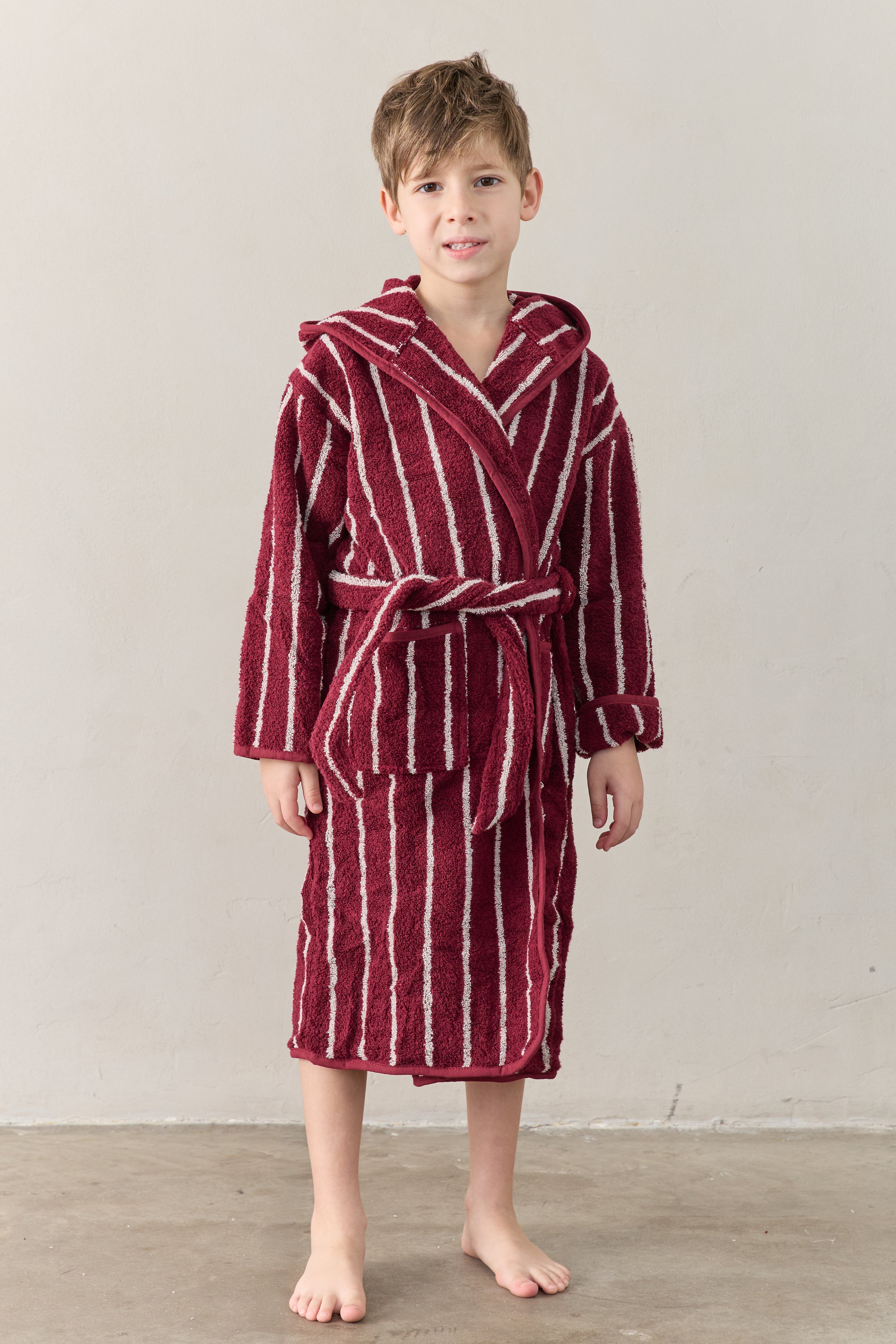 חלוק רחצה פסים ילדים Burgundy White