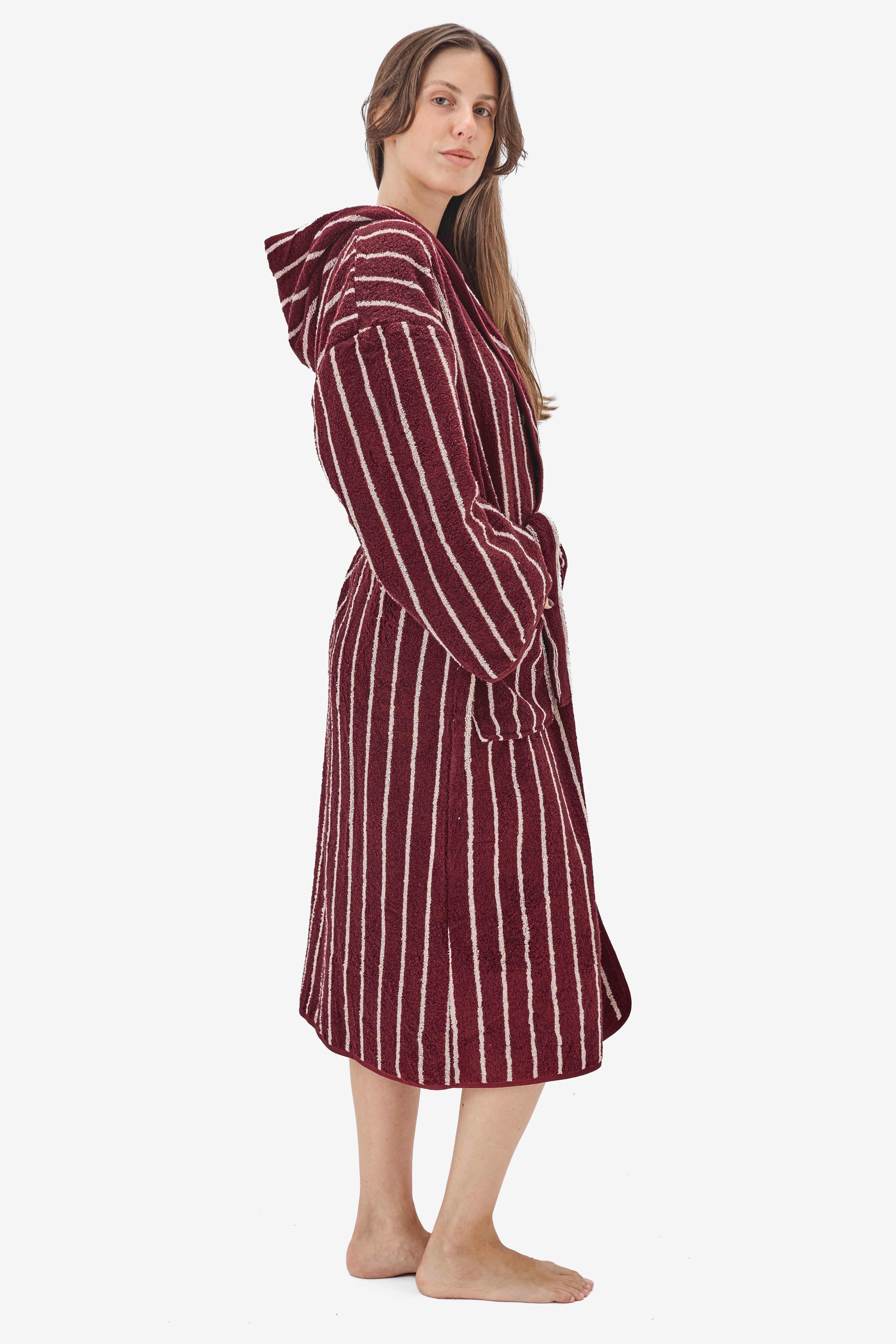 חלוק רחצה פסים Burgundy White